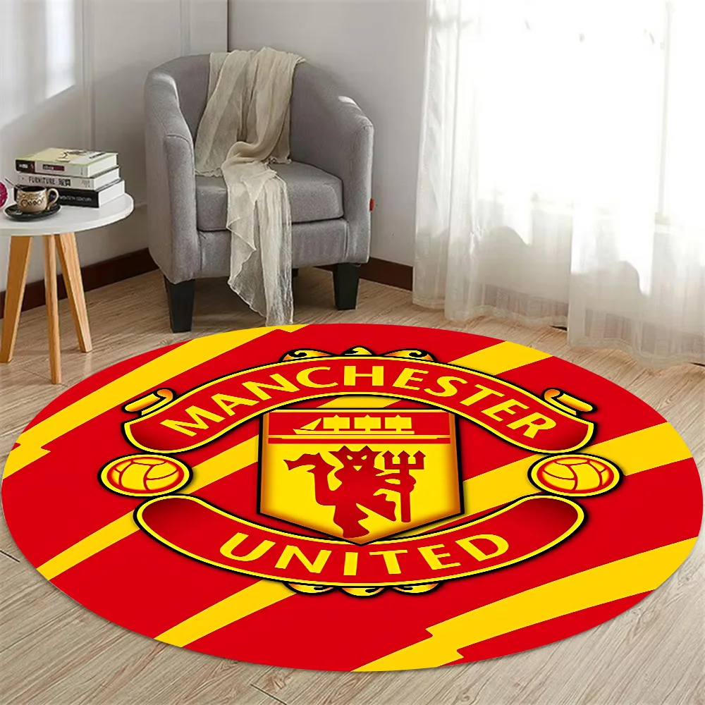 HD Printed Round Carpet for Living Room Bedroom Kitchene Rugs Mats Flannel Anti-Slip Rug Decoration Gift-M-Manchester U-United