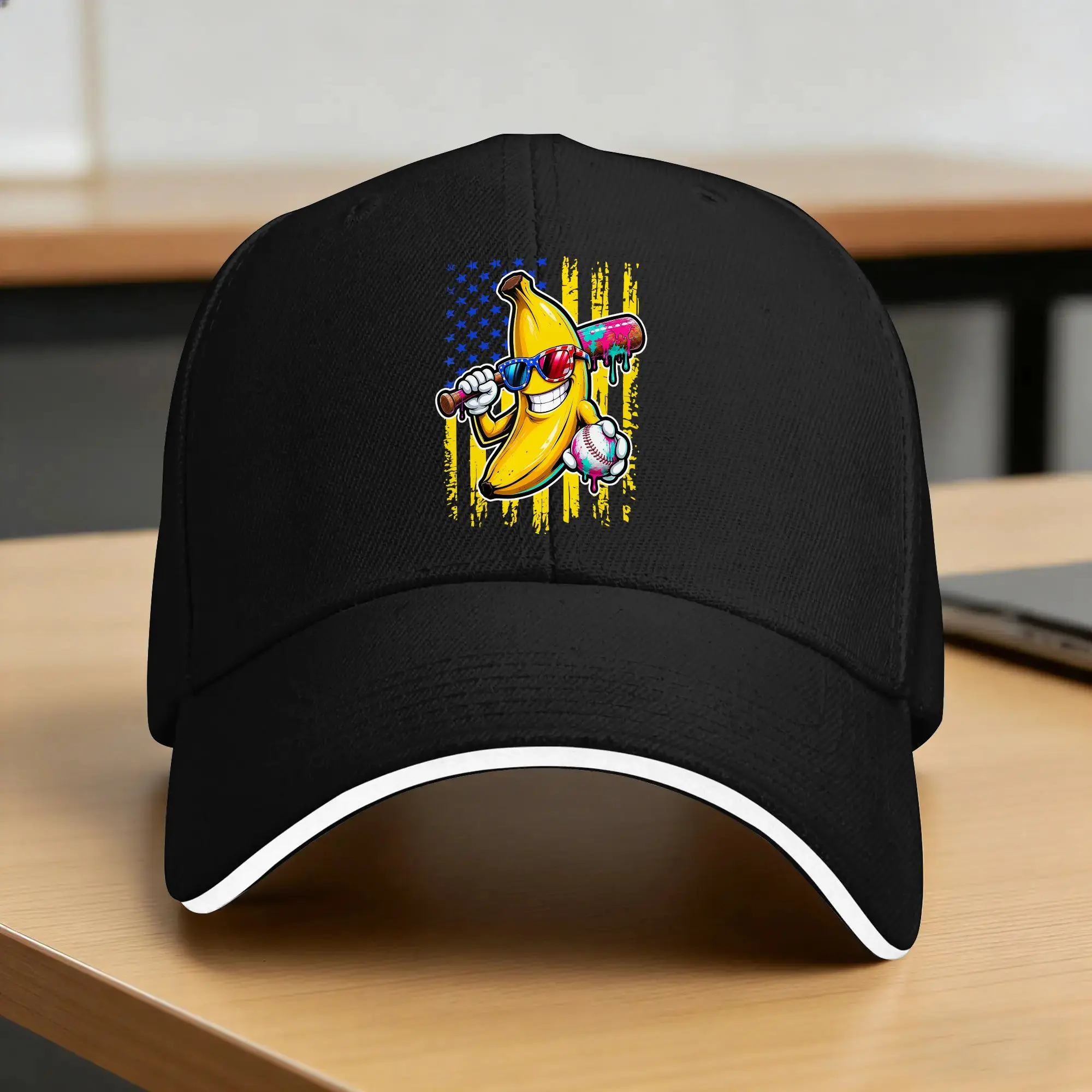 Funny Banana Drip American Flag Casual Baseball Cap  Outdoor Gym Trucker Hat Summer Sunscreen Snapback Cap