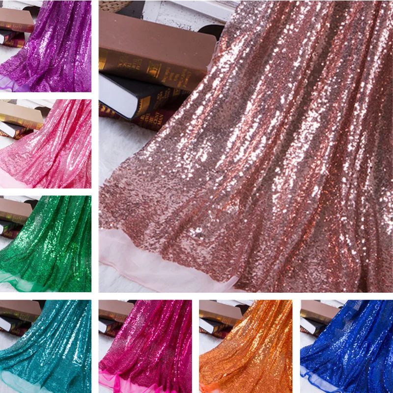 Glitzy Embroidery Sequin Fabric Material Gold Silver Sparkly Fabric For Clothsing Making Party Events Table Covers Decor