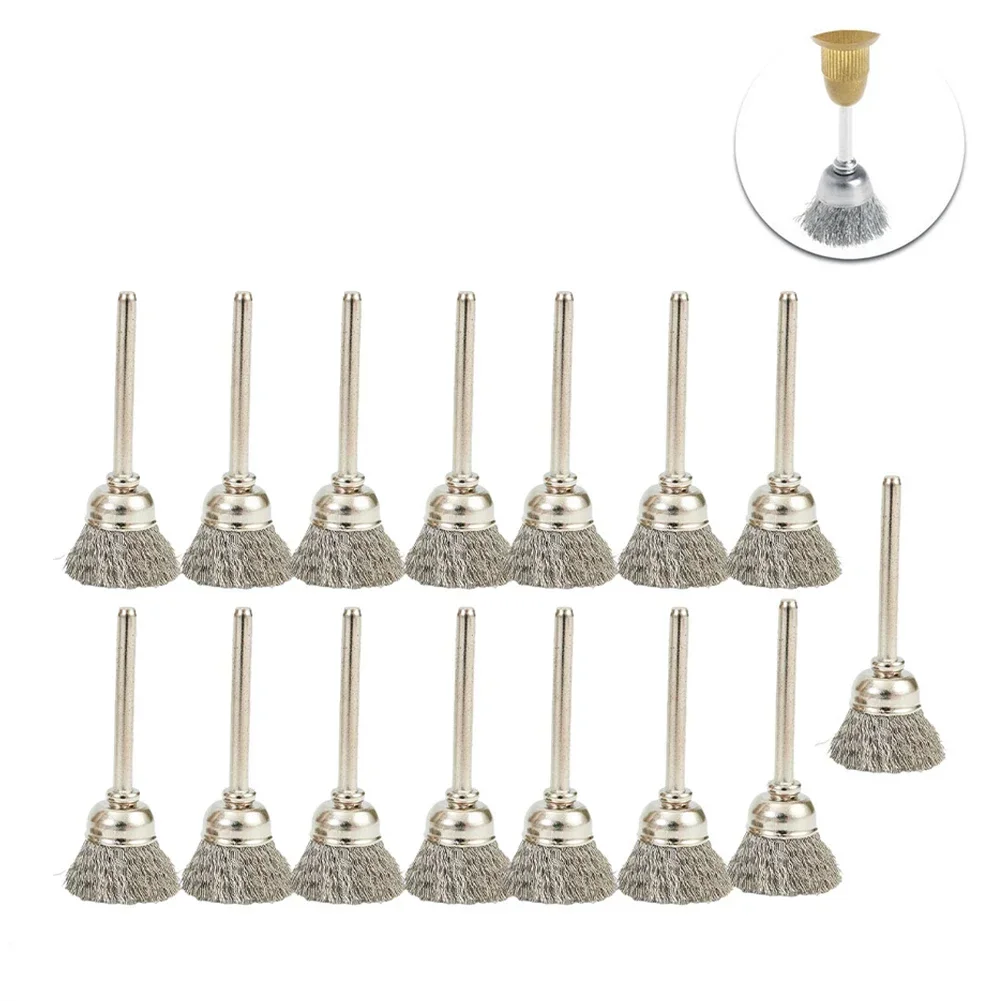 Imagem -03 - Wire Cup Roda Escovas Escova de Polimento Ferramenta Rotativa Metal Rust Removal 15 mm 15 Pcs Aço Inoxidável