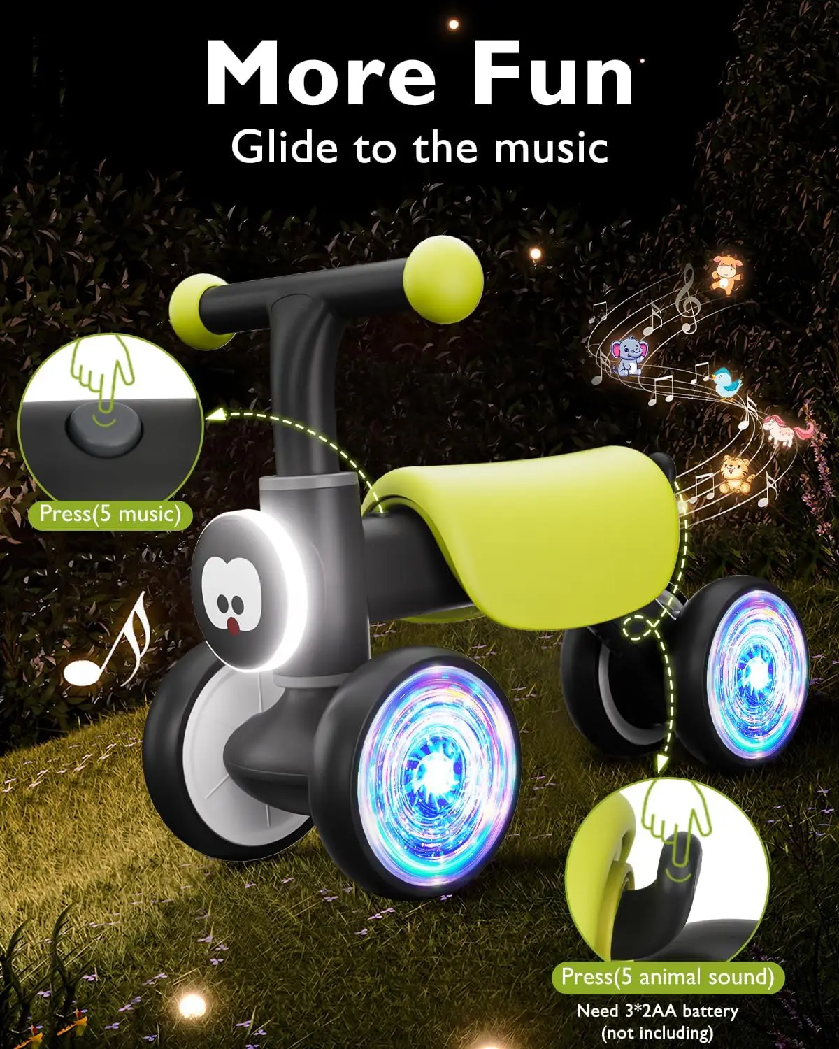 Vélo d'équilibre coloré pour tout-petits, roue lumineuse, jouets pour bébés, garçons et filles de 1 an, vélo d'équilibre pour bébé de 12 à 24 mois, musique douce, mignon