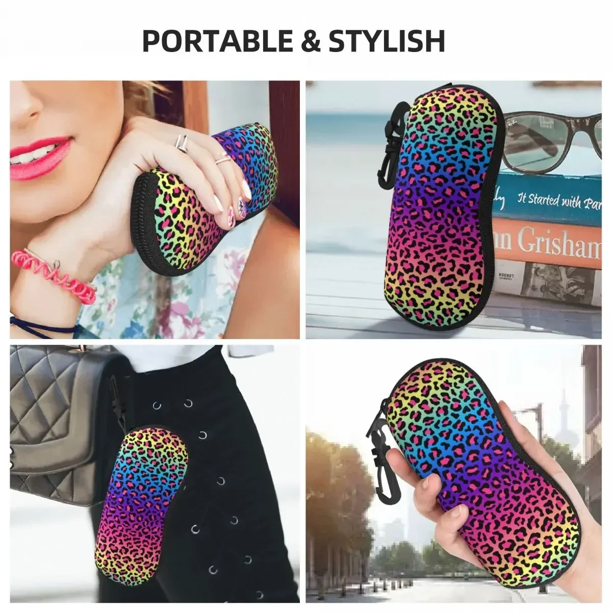 

Animal Skin Leopard Print Glasses Case Zipper Rubber Unisex Cool Eyeglass Case Neoprene Sunglasses Protector Box