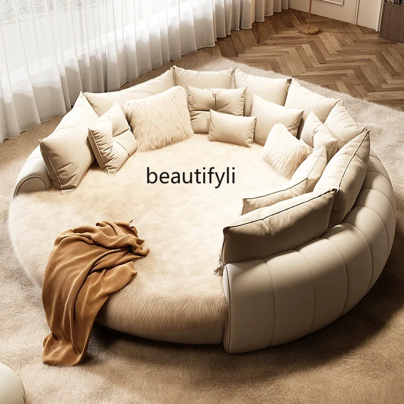 

round Bed Double Marriage Bed Modern Simple Home Hotel 2M Serena Large round Cream Wind Bed in Master Bedroom