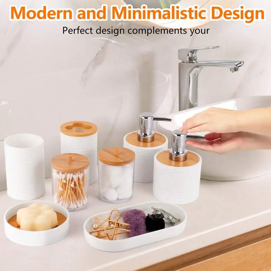 Bathroom Accessories Set, 10PCS Bathroom Accessory Set, Toilet Brush, Trash Can, Qtip Holder Dispenser & Soap Dispenser, For Bat