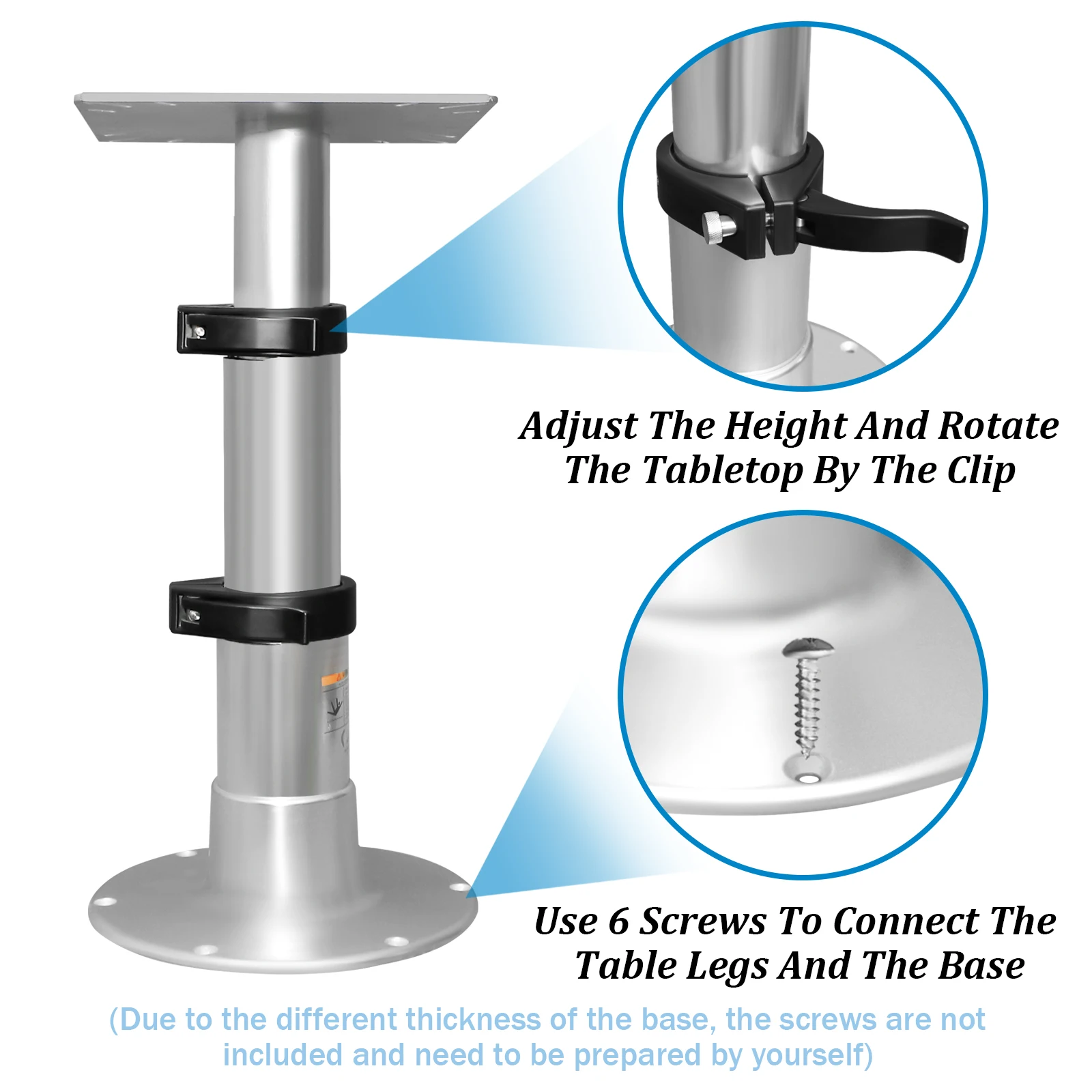 HWHongRV 3-Stage Pneumatic RV Table Leg Base Mount, Height Adjustable Gas Lifting Table Pedestal for Caravan/Marine/Tatami/Boat