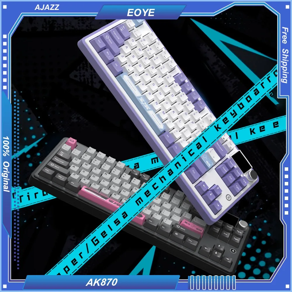 

AJAZZ AK870 Mechanical Keyboard Tri-mode BT/2.4G/Wired Starwing Jointly Customized Hot-swap Gasket Lower RGB with Screen Knob