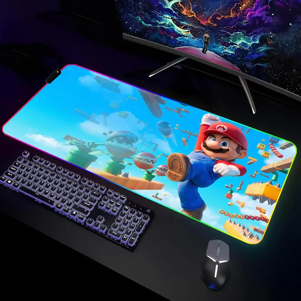 Super M-Marios Comic Mouse Pad Gamer RGB Deskmat Keyboard Mat Gaming Laptops LED Mousepad Desk Protector Anime Mause Mats