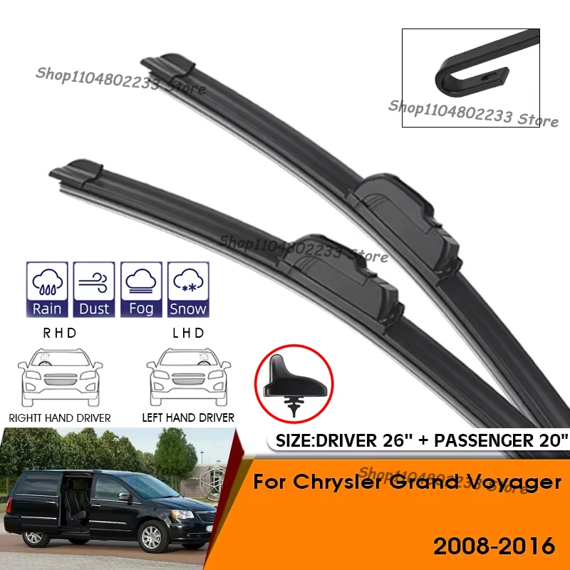 

2pcs Car Wiper Blades For Chrysler Grand Voyager 2008-2016 Windshield Windscreen Front Window Blades 26"+20" Car Accessories