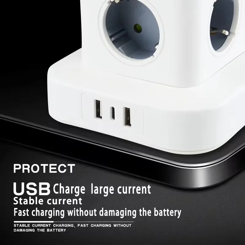 Tower Multiple Socket EU Plug Extension Power Strip with USB Switch Surge Protection 1.8M Extension Outlet 250V 10A