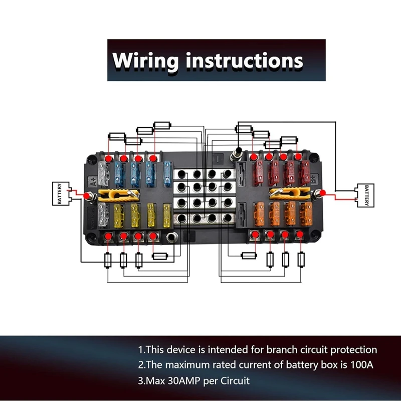 AB42-20 Way Blade Fuse Block 16 Circuit Fuse Holder Fuse DC SUB Panel With Ground And Cover For Car Boat Marine Trike Truck