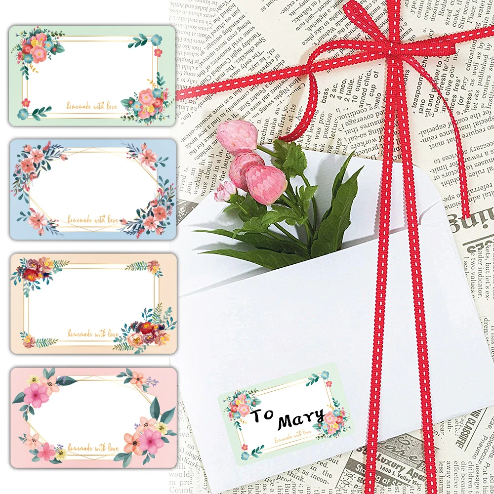 500 قطعة/لفة مستطيل الزهور ملصقات تسمية الاسم 3x5 سنتيمتر فارغة للكتابة العلامات هدية صندوق الذاتي لاصق ختم ملصقات الزخرفية