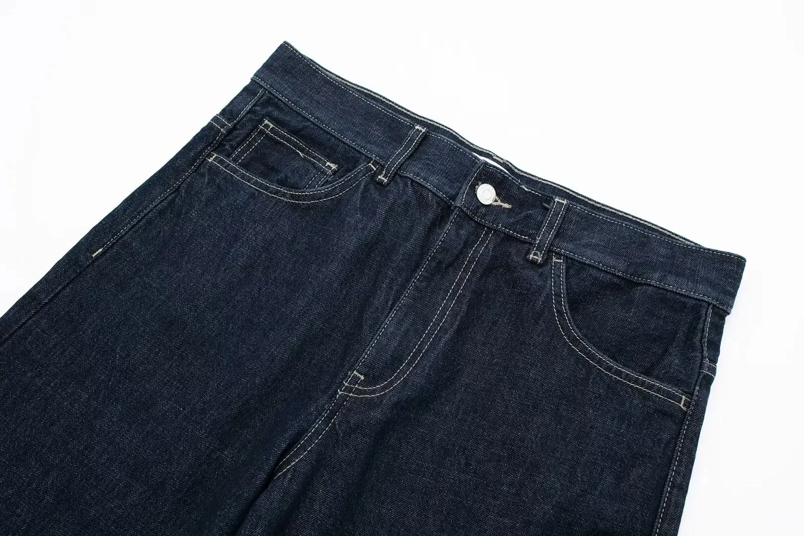 HH Damen Vintage Einfarbige Jeanshose mit Reißverschluss und Taschen, Modische Weite Lange Hose, Frühjahr/Herbst 2026, Lässige Party-Hose – Detail 4