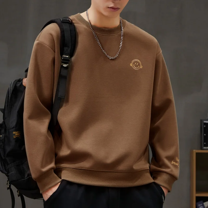 2024 New Men's Trendy Sweater Autumn Simplicity All-Match Elastic Soft Comfort and Casual round Neck Long Sleeve Top