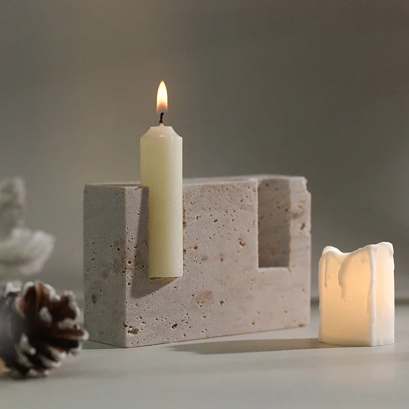 2 Holes Marble Taper Candle Holder Vintage  Stone Candlestick Holder for Home Decor Dinning Party Table Centerpiece