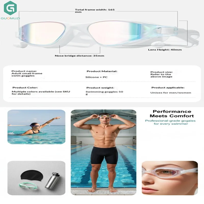 1*Colorful Adult Swimming Goggles Professional Racing Swimming Goggles HD Anti Fog Waterproof Oversized Frame For Men And Women
