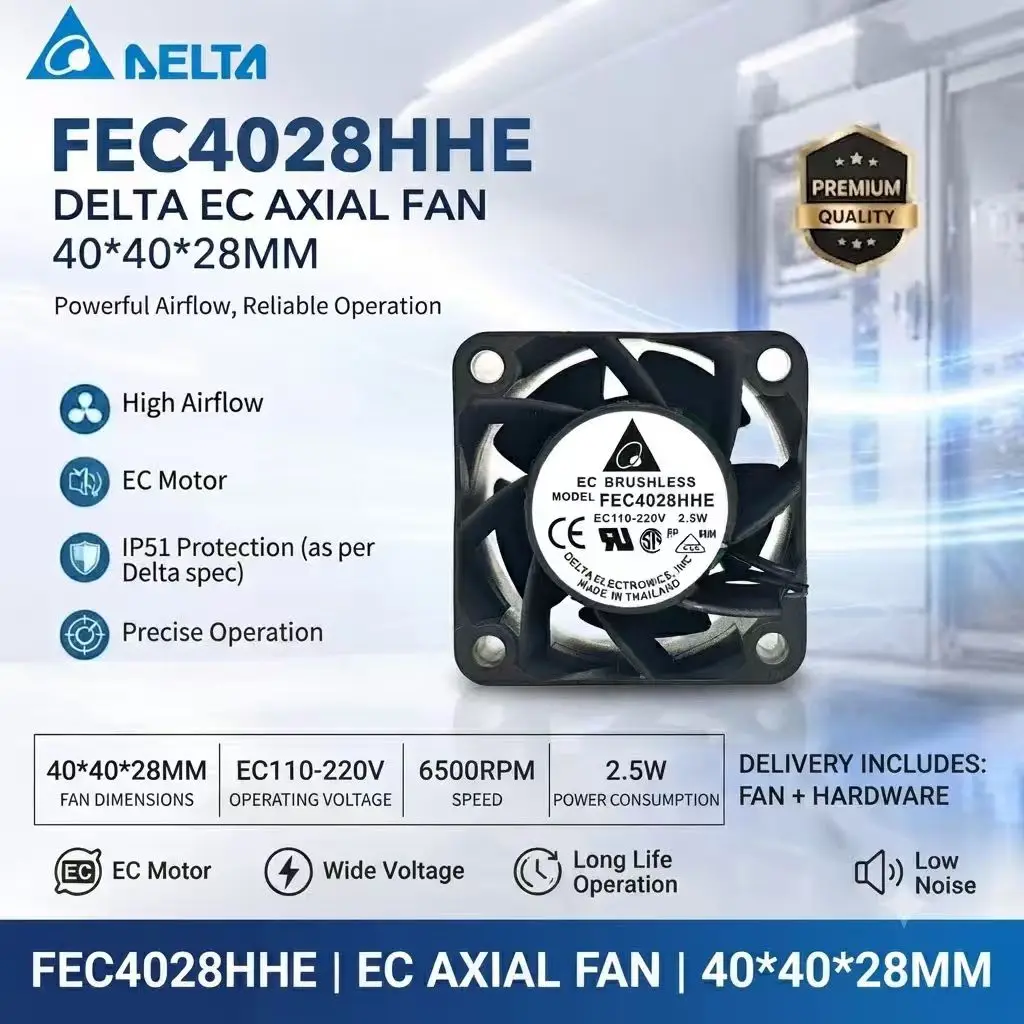 For DELTA FEC4028HHE EC Axial Fan 40x40x28mm EC110-220V 2.5W 6500RPM High Airflow Low Noise Brushless Cooling Fan with Hardware