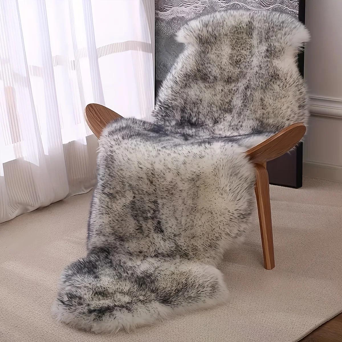 

Luxurious Soft Fluffy Faux Sheepskin Area Rug Machine Washable Suede Mat for Home Decor Non-Slip Lightweight Solid Color