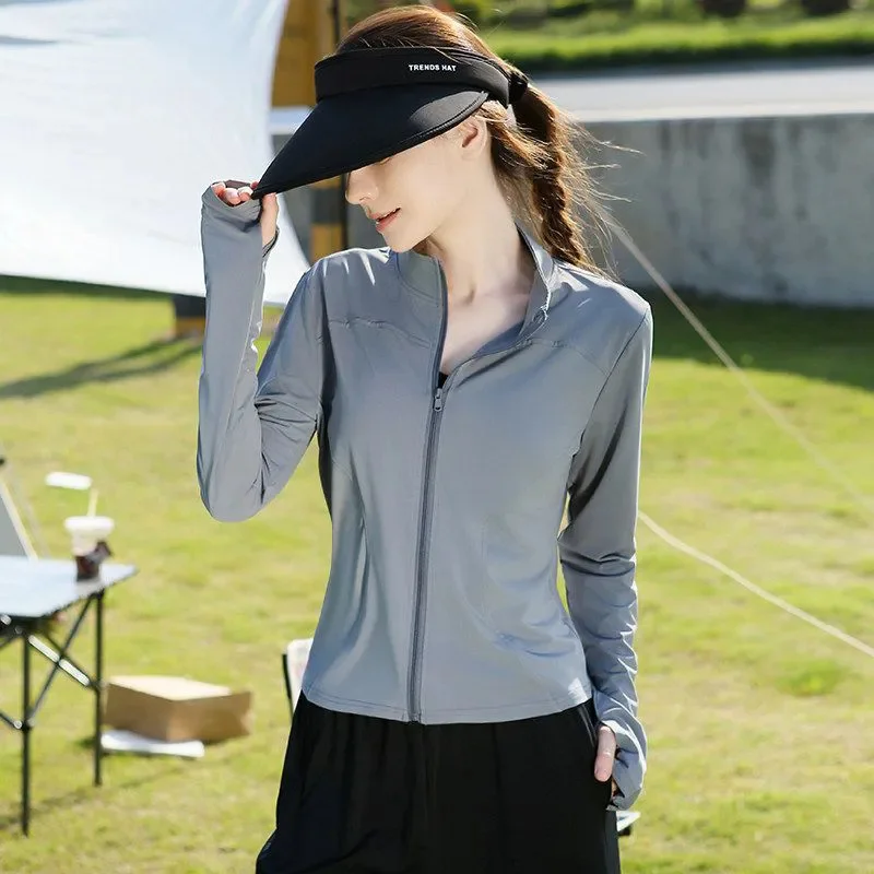 

Ice Silk sun Protection Clothing Women's Summer Jacket 2026 New Stand Up Collar Slim Yoga Tight Thin Top Coat Fashion