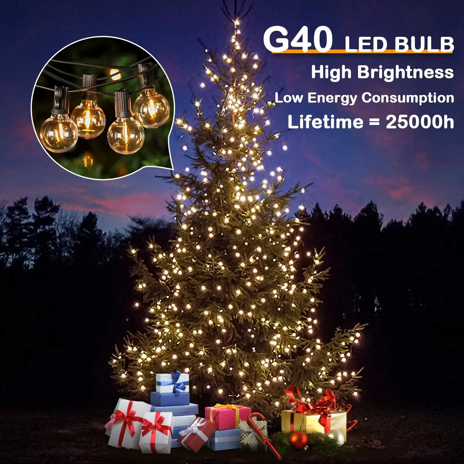 Guirnalda de luces Led resistente al agua para decoración navideña, luces de jardín al aire libre, conectables, G40, 220V, 110V, E12