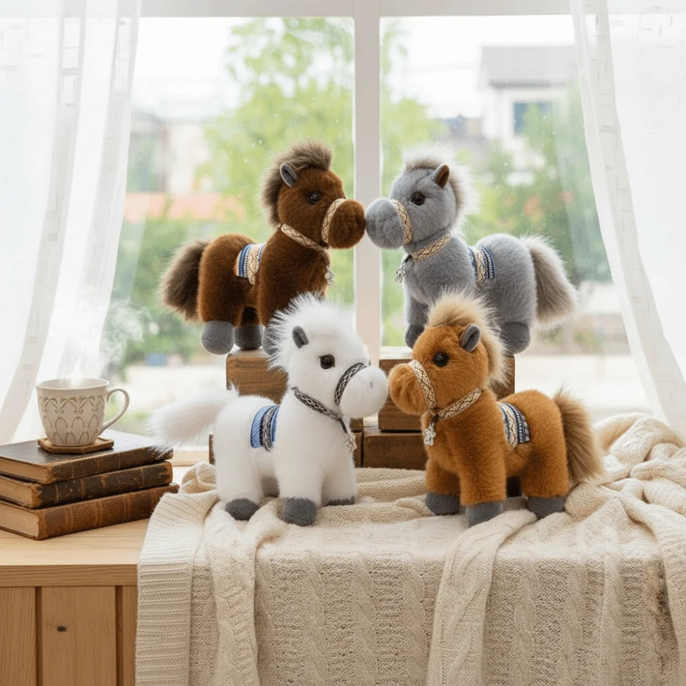 لينة السنة الجديدة التميمة الكرتون الدائمة الحصان تفاصيل نابضة بالحياة أفخم دمية مريحة محشوة طويلة ماني محاكاة احباط هدايا عيد الميلاد