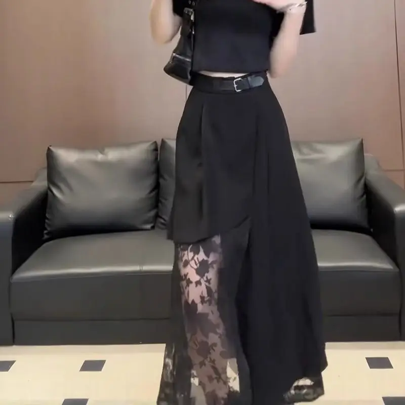 Spring Summer Fashion Lace Patchwork Solid Color Women's Clothing High Waist Irregular Button Temperament Korean Chaopai Skirts