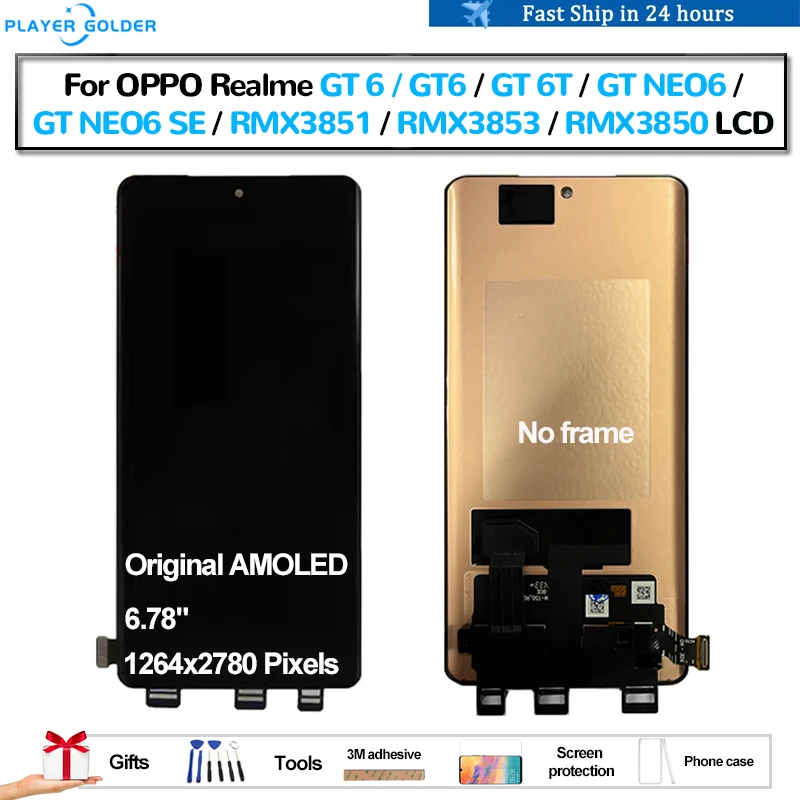 Original AMOLED For OPPO Realme GT 6 GT6 GT 6T GT NEO 6 SE GT NEO6 SE Pantalla lcd Display Touch Panel Screen Digitizer Assembly