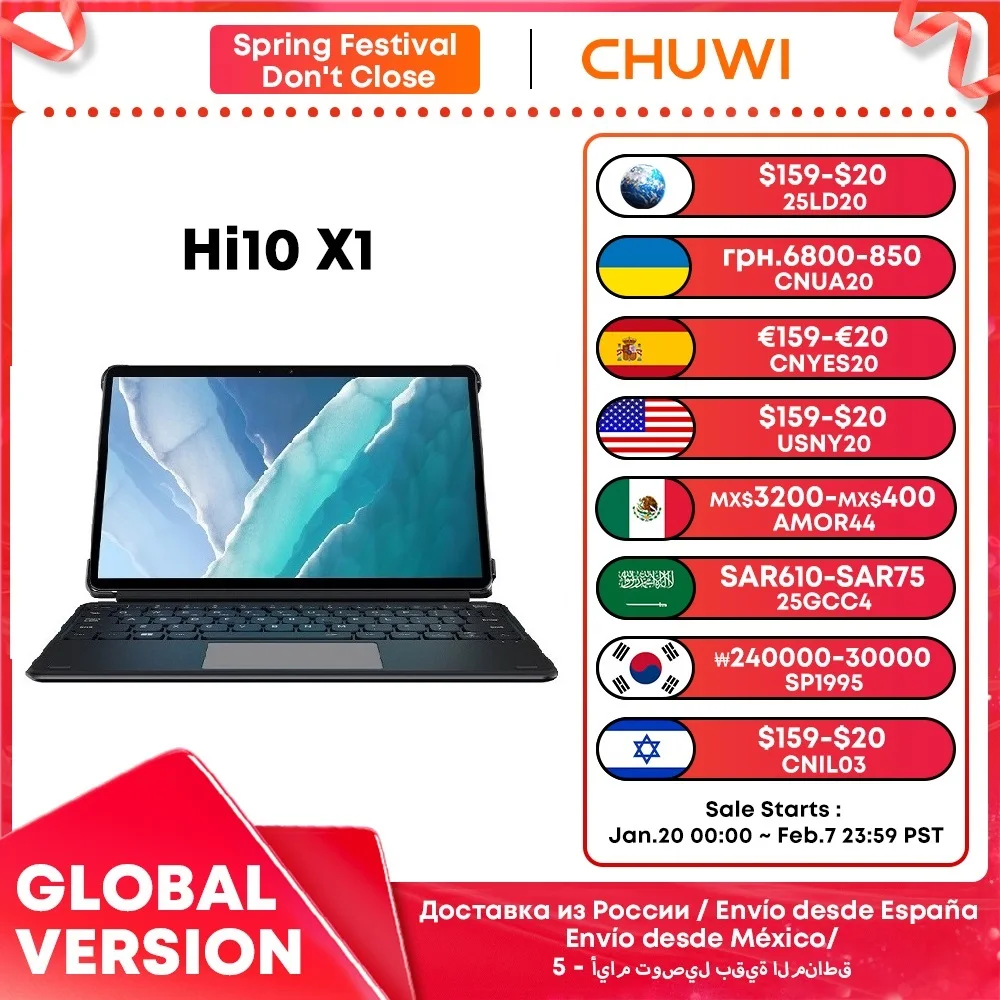 CHUWI 2024 Hi10 X1 2 In 1 Tablet 10.1inch Display Intel N100 Processor LPDDR5 8GB RAM 256GB SSD Windows 11 Tablets PC WiFi6