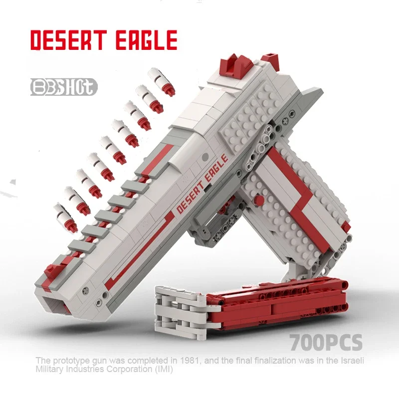 사격 가능한 탄창 9 발 총알이 있는 MOC 브릭 장난감, 사막 독수리 블록 총, 어린이 브릭 장난감, 2024