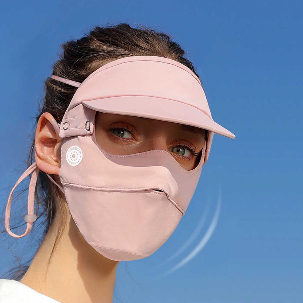 Sun Protection Face Mask with Detachable Hat-Brim Adjustable Ear Loop Cooling Anti-UV Face Covering for Summer Outdoor Sports