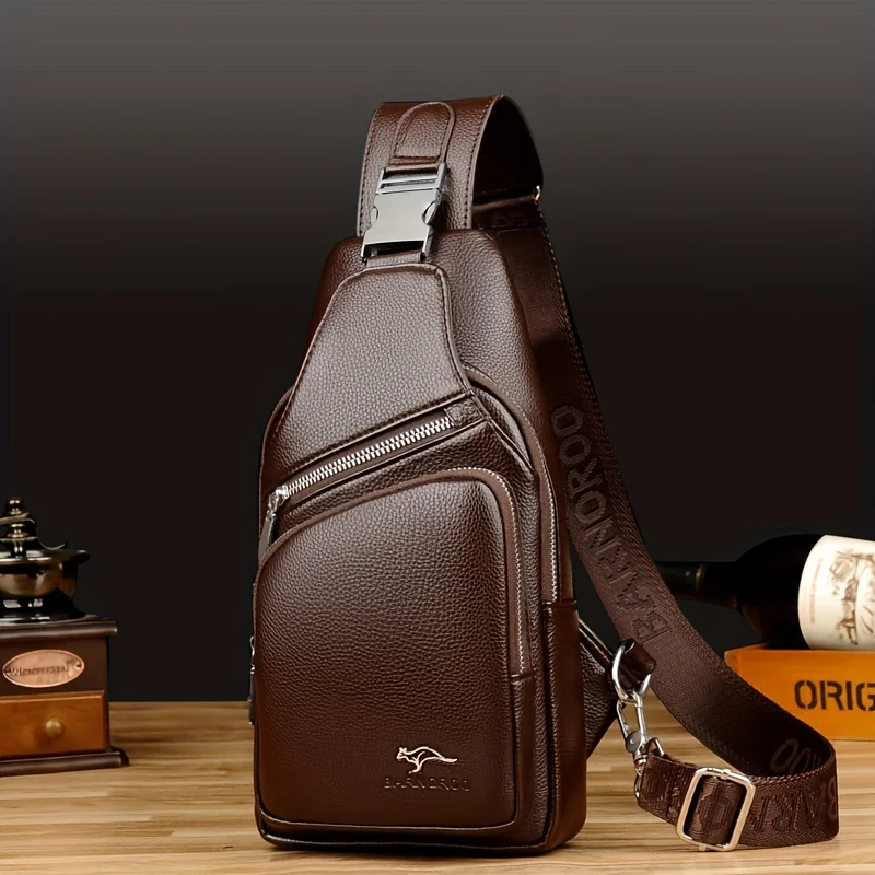 Vintage-Schultertasche aus PU-Leder für Herren – Umhängetasche mit großem Fassungsvermögen und mehreren Taschen, sicherer Schnallenverschluss – stilvolle Kommode