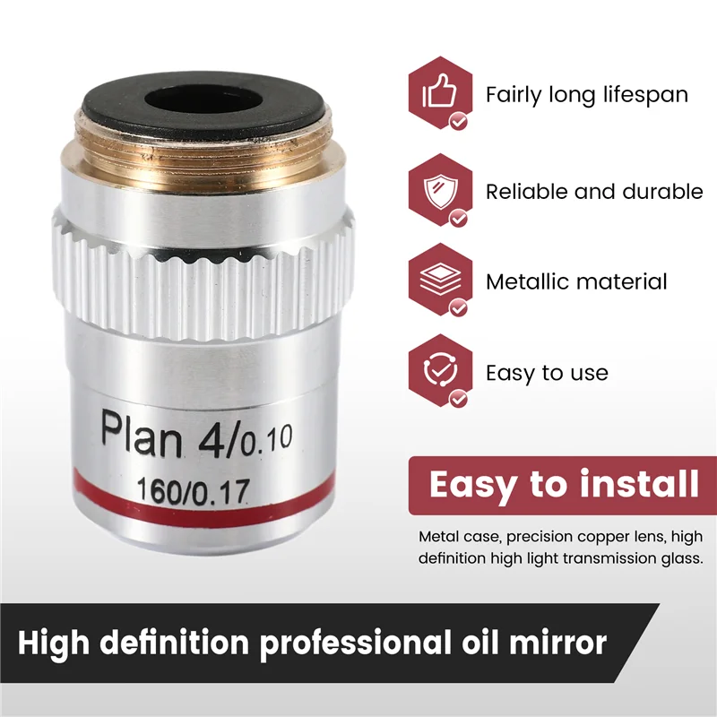 AED5-Microscope Plan Achromatic Objective Lens 4X Biological Metallurgical Microscope Objectives