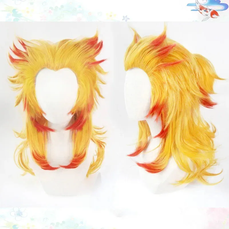 

Парик Rengoku Kyoujuro Kimetsu No Yaiba, красный, желтый, смешанные термостойкие синтетические волосы, костюм для ролевых игр, парики на Хэллоуин