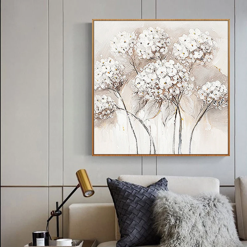 Wall Art 100% Hand-Painted White Flower Oil Painting Modern Home Furnishing Canvas Painting Home Decoration Wall Decor Hanging