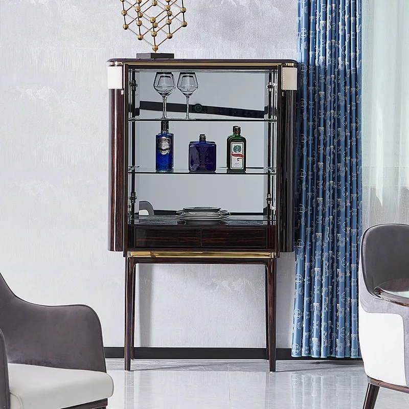 Ebony solid wood wine cabinet can be tempered glass, living room post-modern Italian light luxury high cabinet