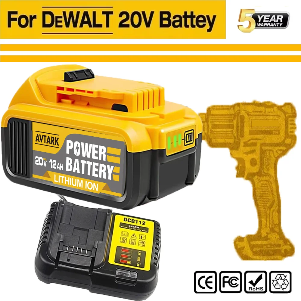 New 100% Original 12000mAh 20V for Dewalt Power Tool Batteries DCB206 20V 12000mAh Batteries  DCB206 20V Battery DCB205 DCB204-2