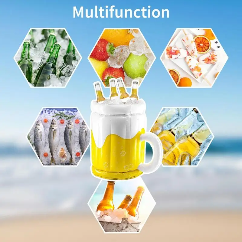 PVC Inflatable Beer Mug Ice Bucket Beach Pool Beer Cold Drink Container Cooler Bar Tray For Beach Party Food Cooling Basket