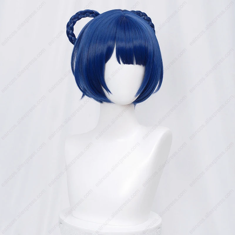 Xiangling curto azul escuro Cosplay peruca, Cabelo sintético resistente ao calor, Perucas de RPG, 30cm