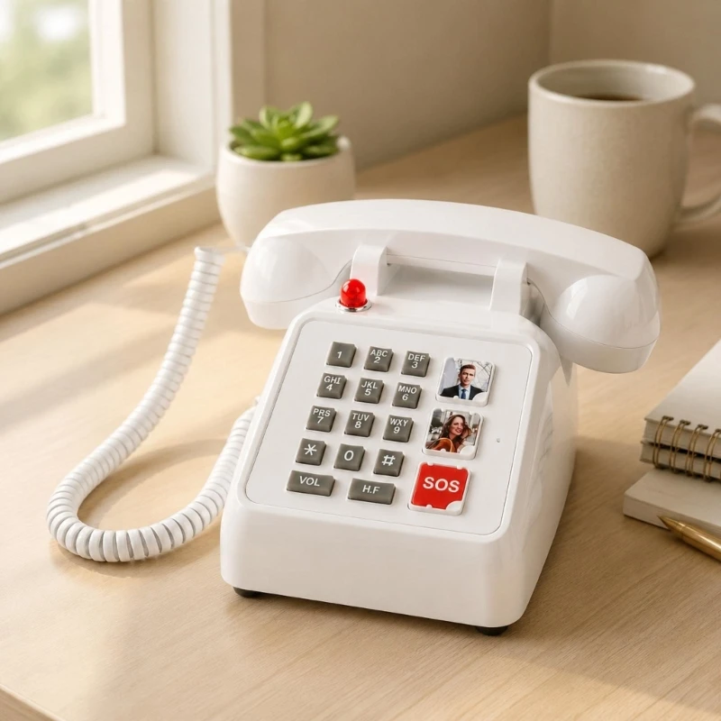 Corded Desk Telephone with Pronounced Call Sound, Traditional White Phone with Push-Button Keypad for Residential, Hotel, D2RC