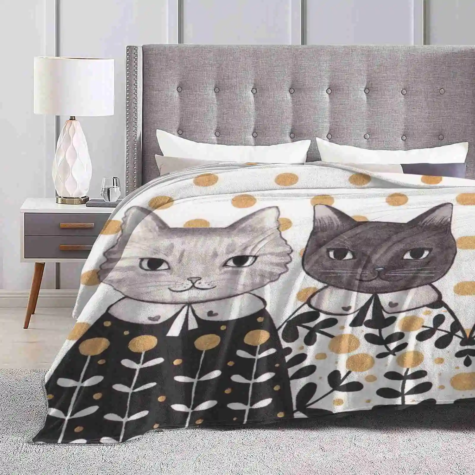 Kittens In Capes Best Selling Room Household Flannel Blanket Kitty Cats Kittens Kitties Capes Cute Black White Gold Floral