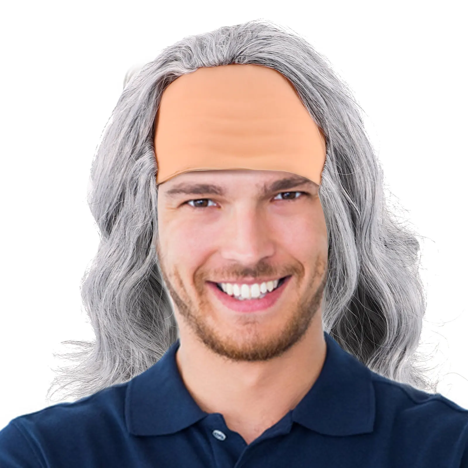 

Mens Hair Grey Synthetic Curly Half Scalp Bald Old Professor Cosplay Prop Clothing Stage Performance Elderly Men