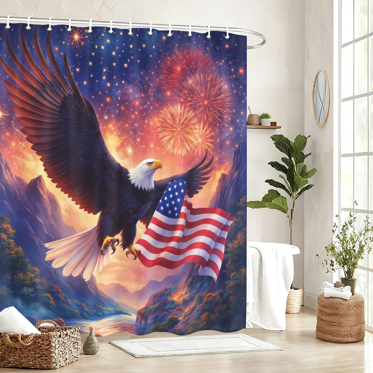 American Style Pattern Polyester Shower Curtain - Stylish Bathroom Decor, Creative Bathtub Partition Curtain for Home