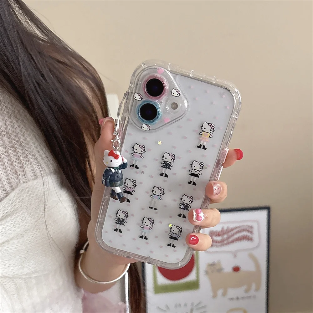 

New super cute cartoon Hello Kitty phone case for iPhone 16 15 14 13 Pro Max Fundas Protective cover with charm for 16 16Promax