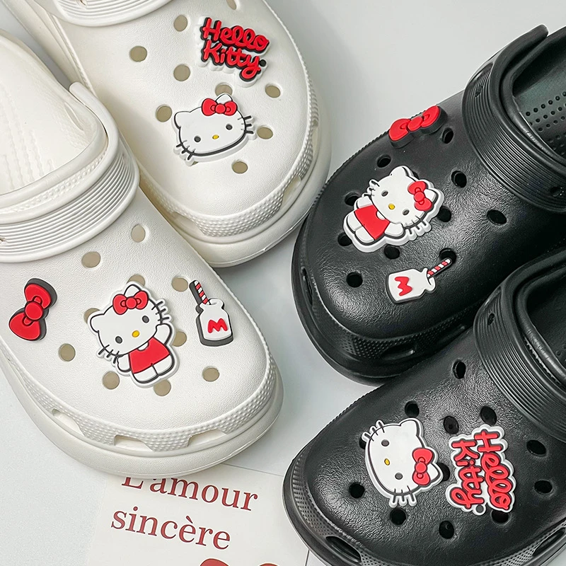 New Hello Kitty Bowknot DIY Shoes Charms Sets for DIY Footwear Decor PVC Garden Shoes Buckle Accessories Party Gifts