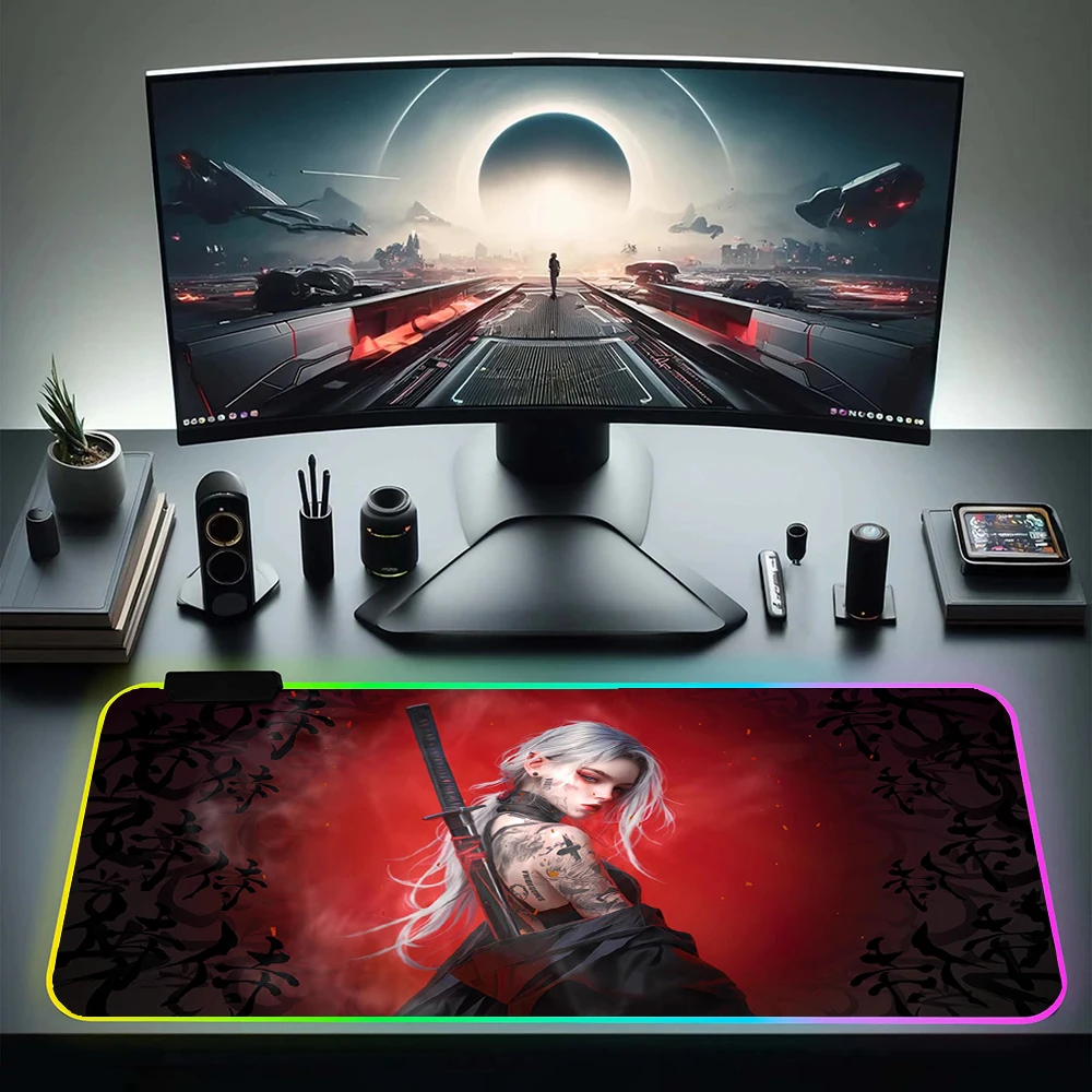 

RGB Computer Mouse Pad Pc Gamer Accessories Large LED Gaming Mousepad With Backlit Locking Edge Anime Mouse Mat Rubber Desk Mat