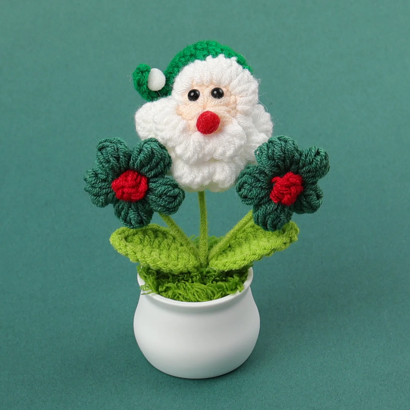 New Handmade Knitted Santa Claus Potted Christmas Gift Funny Crochet Santa Claus Flower Potted Plant Ornament Home Room Decor