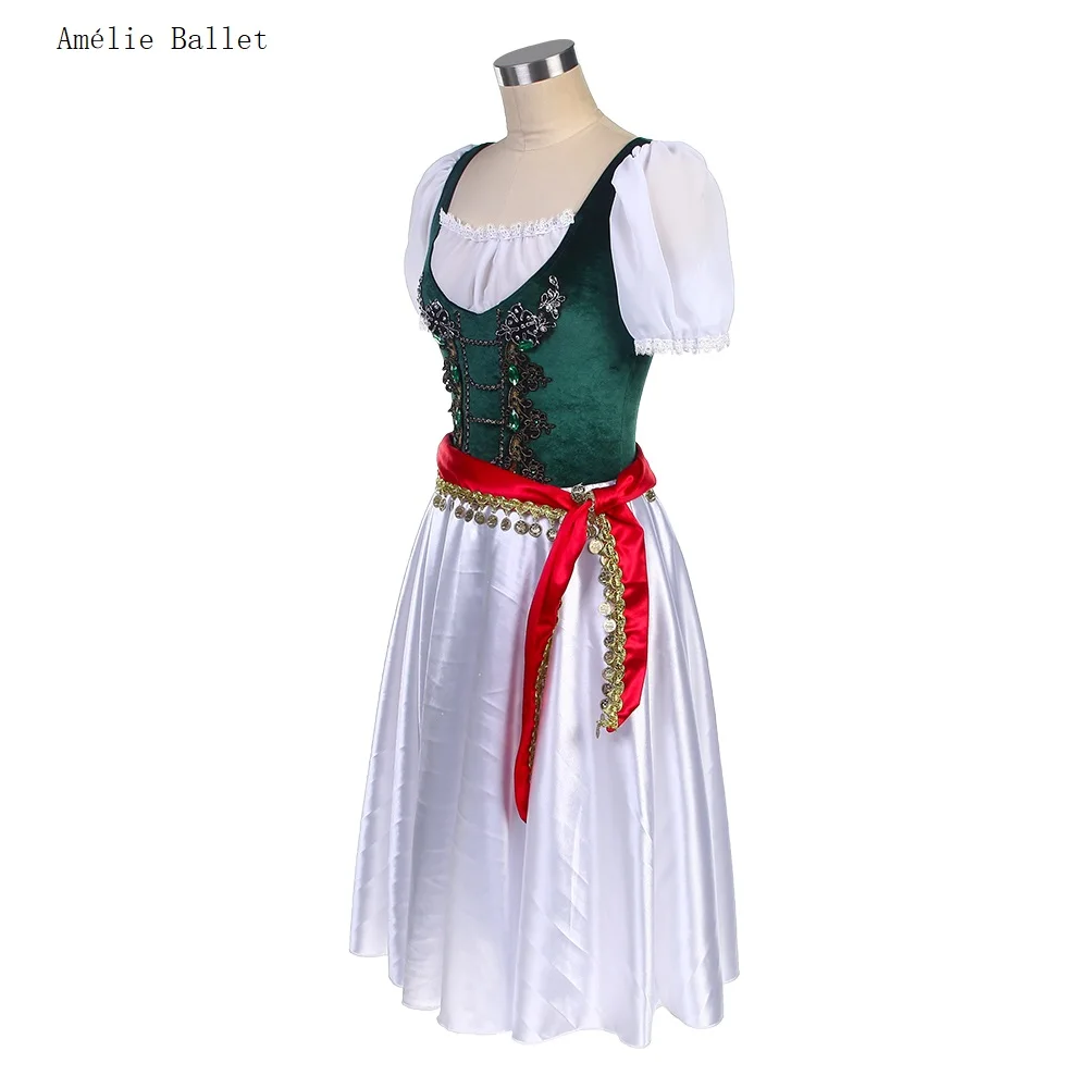 

24008 Girls & Women Romantic Ballet Tutu Short Sleeves Green Velvet Bodice with White Skirts Ballet Dance Dress Performance Tutu