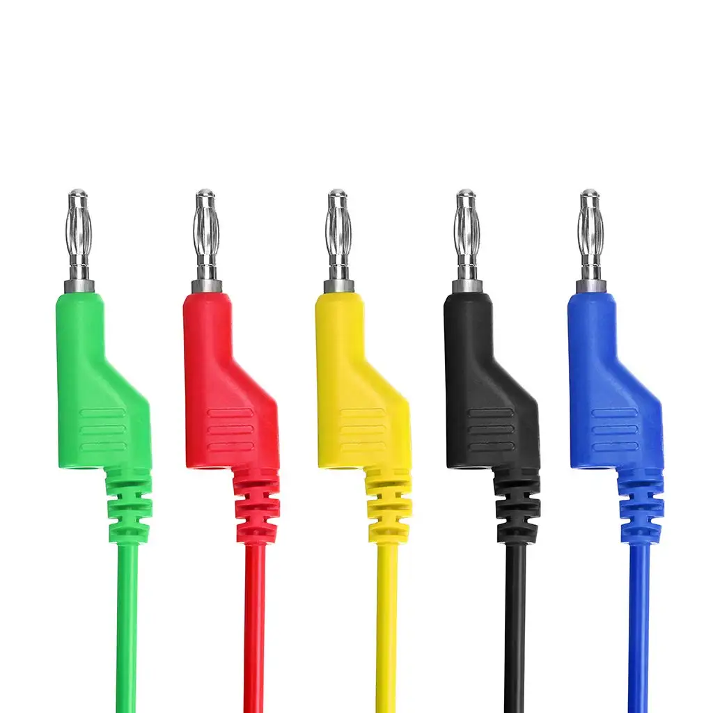 Multimeter Banana Plug to Crocodile Alligator Clip Test Probe, 5PCS 4mm Stackable Colorful Silicone Banana Plug to Alligator