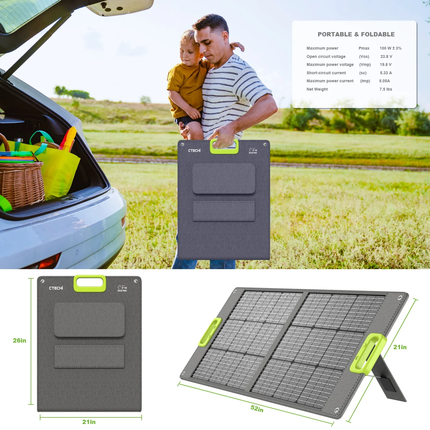 High Efficiency Portable Monocrystalline Usb Output ETFE 100W Foldable Solar Generator Panel for RV Phone Battery Charger