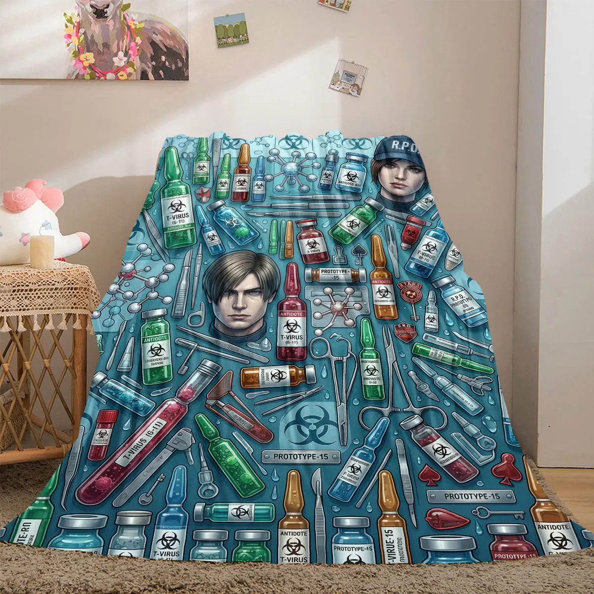 Resident Evil Prime 2D-Druck-Flanelldecke, Anime-Cartoon-Stil für Sofa, weiche Bettwäsche, Reisedecke_LIAN