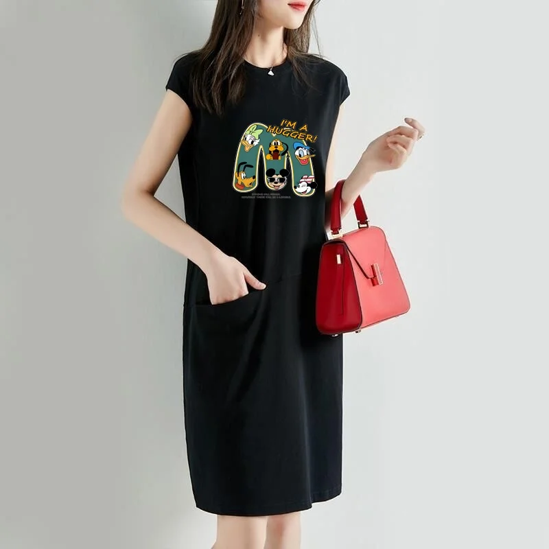 Summer Popular Loose And Slim Cartoon T-shirt Over Knee Dress Women's Mid Length Fairy Dress